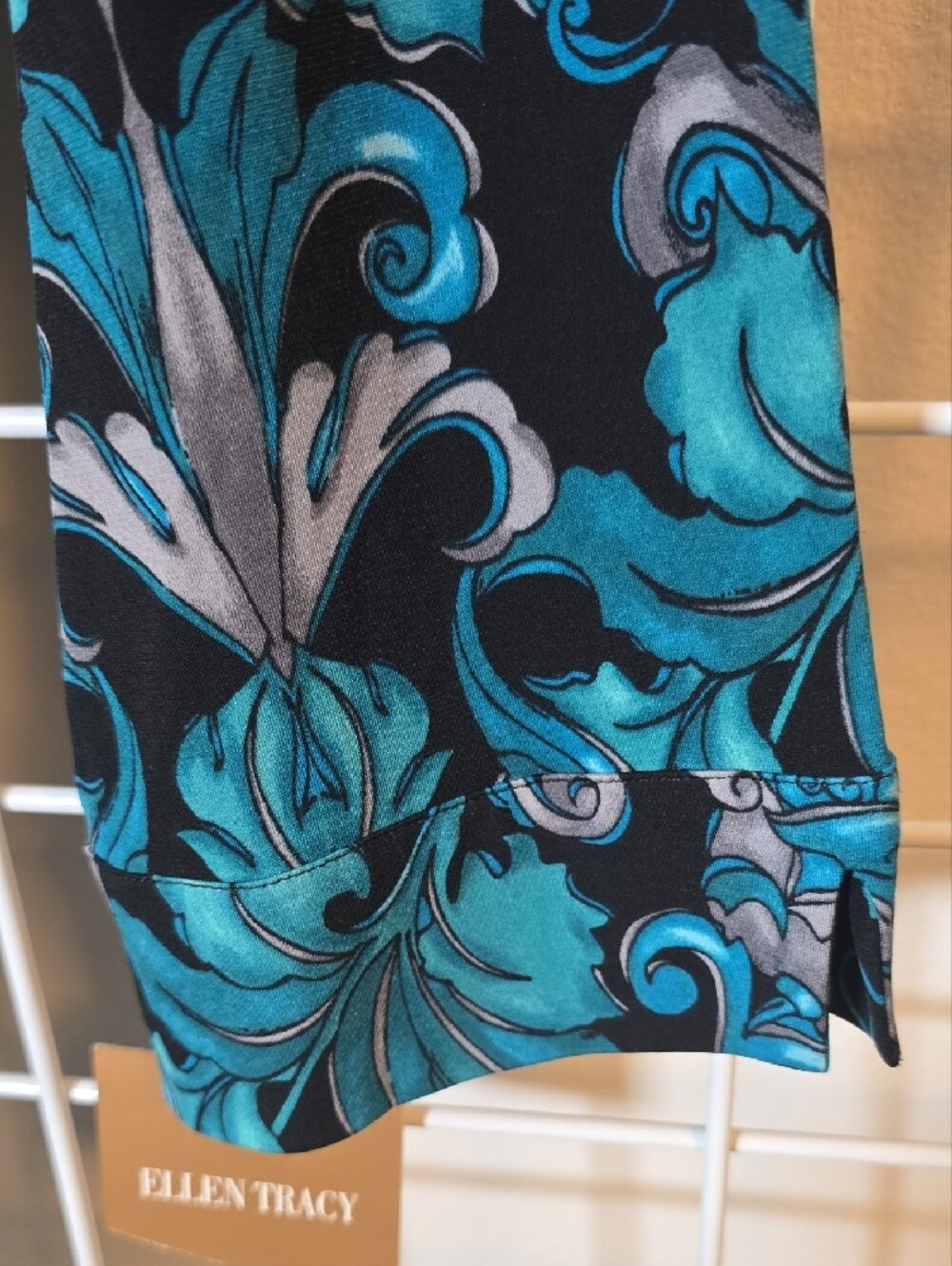 Ellen Tracy Boho Black & Teal Patterned Wrap Midi Dress Size XL NWT - Picture 6 of 16